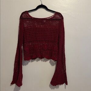 Red Crochet Bell Sleeve Top